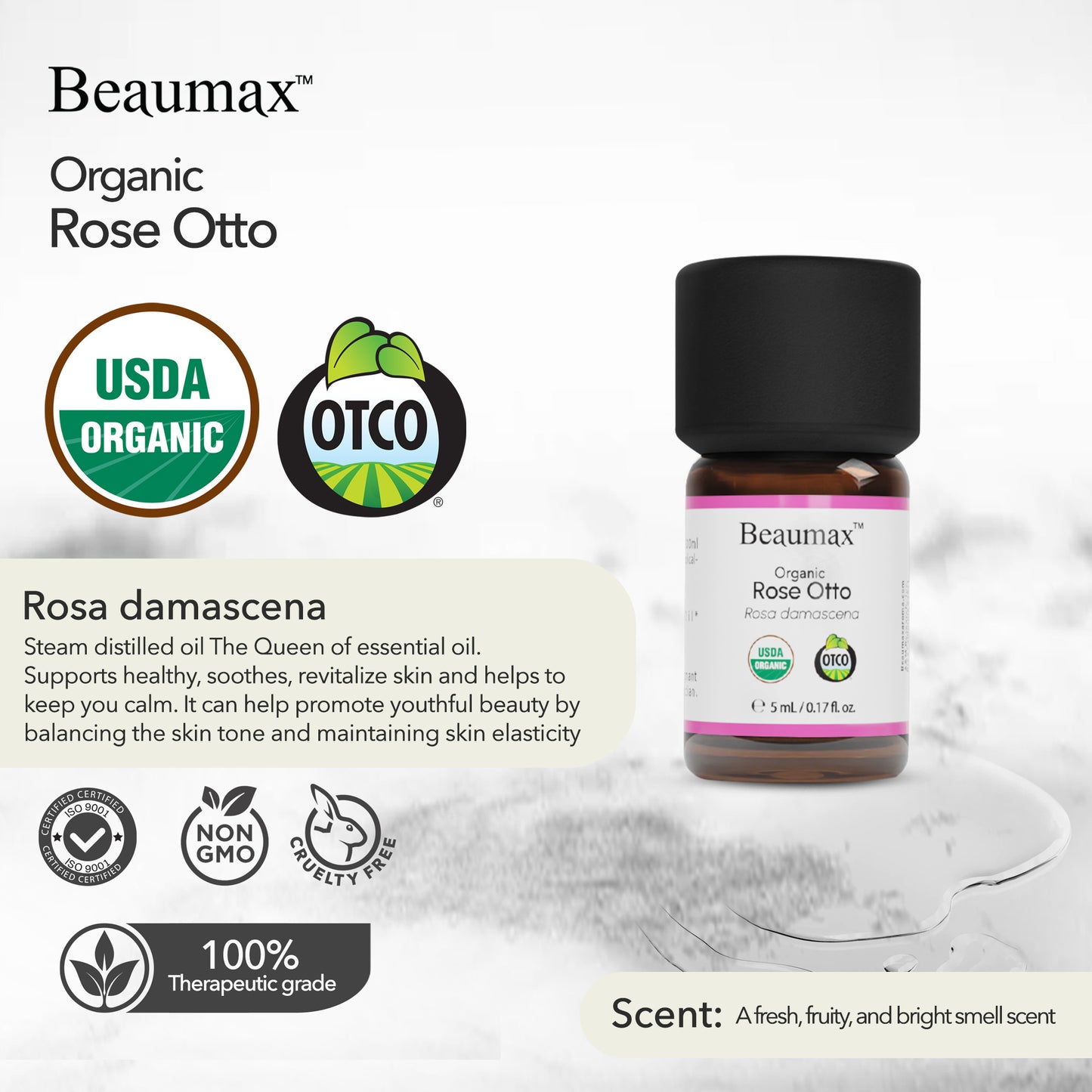 Huile Essentielle Bio de Rose Otto (Rosa Damascena) 5 ml